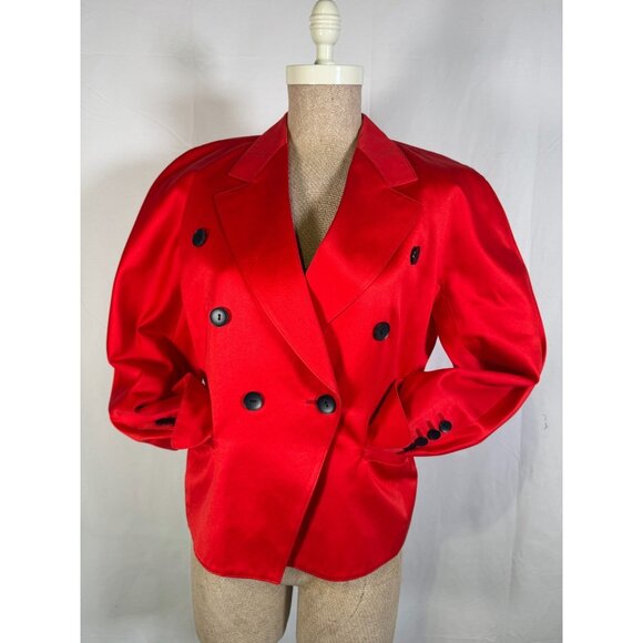 Vintage Escada Germany 80’s Scarlet Red Silky Cotton Fitted Blazer Jacket Sz S - Picture 6 of 16